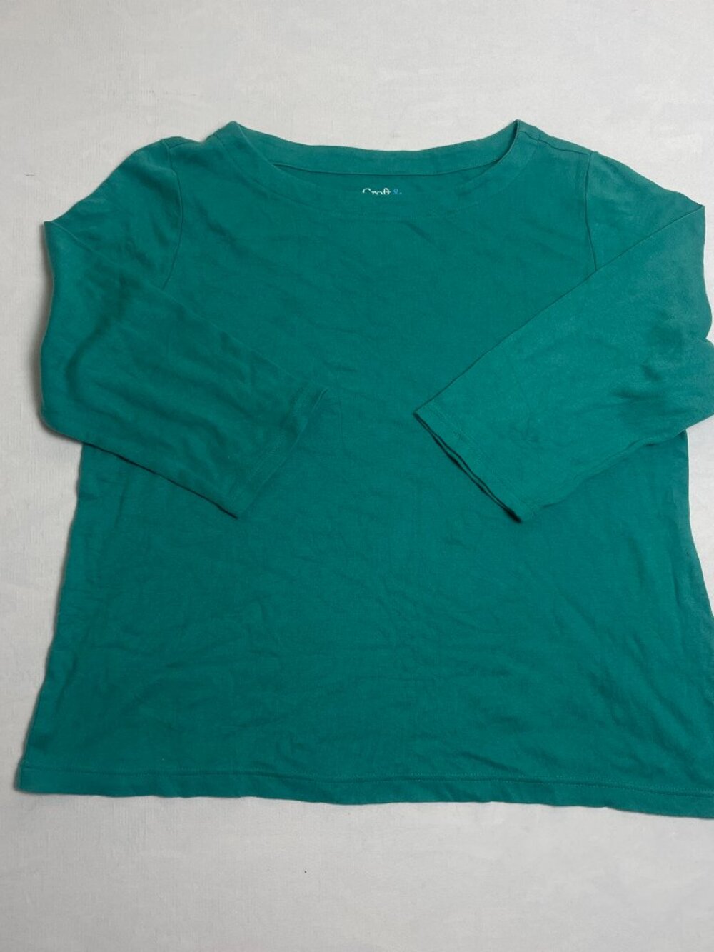 *CROFT & BARROW Green Solid Boat Neck COTTON BLEND 3/4 SLEEVE BLOUSE size PXL